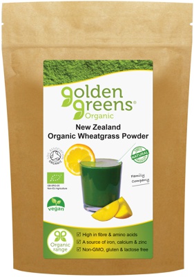 packet of golden greens organic Wheatgrass powder 200g.