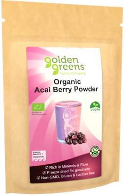 photograph of golden greens organic acai berry powder 50g