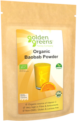 photograph of a packet of Golden Greens Organic Baobab powder 200g.