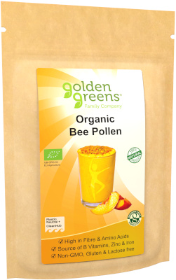 packet of golden greens organic Bee Pollen 200g.