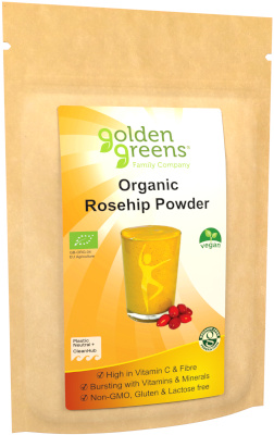photograph of packet of golden greens organic rosehip powder 200g