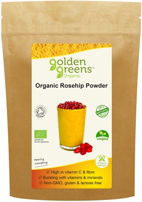 photograph of packet of golden greens organic rosehip powder 200g