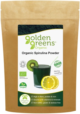 packet of golden greens organic Spirulina powder 200g.